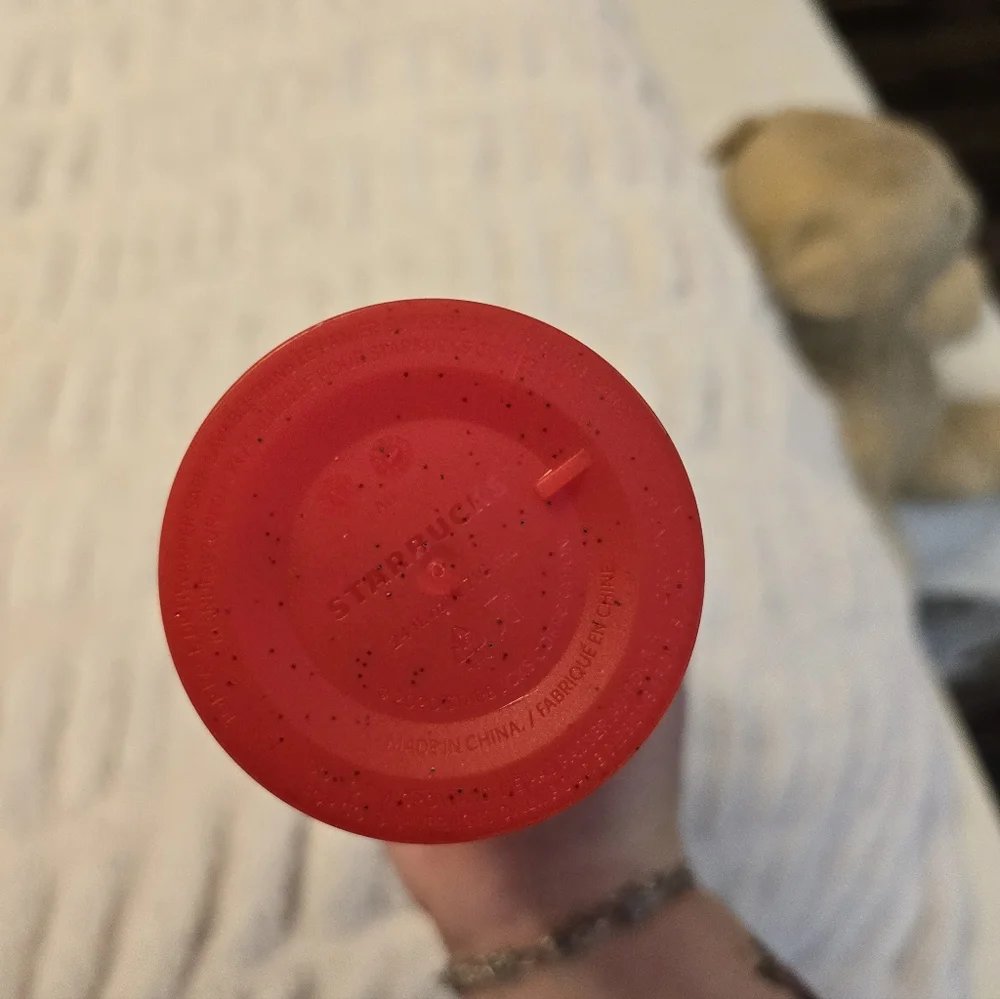Starbucks 2023 Holiday Red Glitter Cold Cup With Straw And Lid Reusable 24oz New - Picture 4 of 4